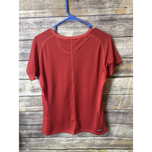 The North Face Vapor Wick Red Striped Short Sleeve Scoop Neck Top L Large Fitnes - Picture 3 of 4